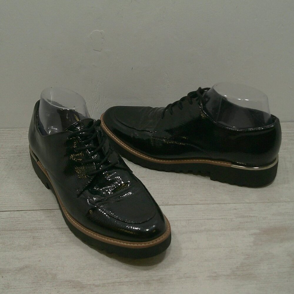 Franco Sarto Charles Black Patent Derby Oxford Lug Sole Lace up Size 9.5 M